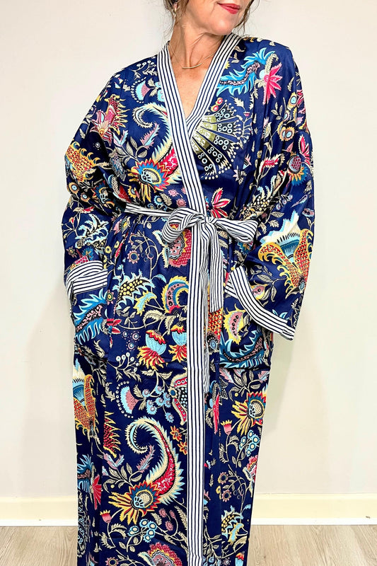Elegant Cotton Kimono Robe | Floral Japanese Style Dressing Gown | Lightweight Women's Bathrobe | Plus Size Wear | Wedding Getting Ready