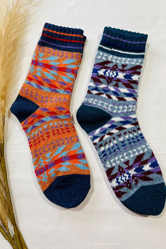 2 x Pairs Wool Socks for Her, Walking Socks, Funny Socks for her, Warm Woolen Socks for Women, Nordic Socks for her, Womens Walking Socks,