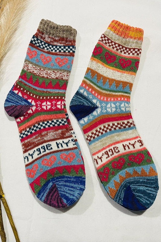 2 x Pairs Wool Socks for Her, Walking Socks, Funny Socks for her, Warm Woolen Socks for Women, Nordic Socks for her, Womens Walking Socks,