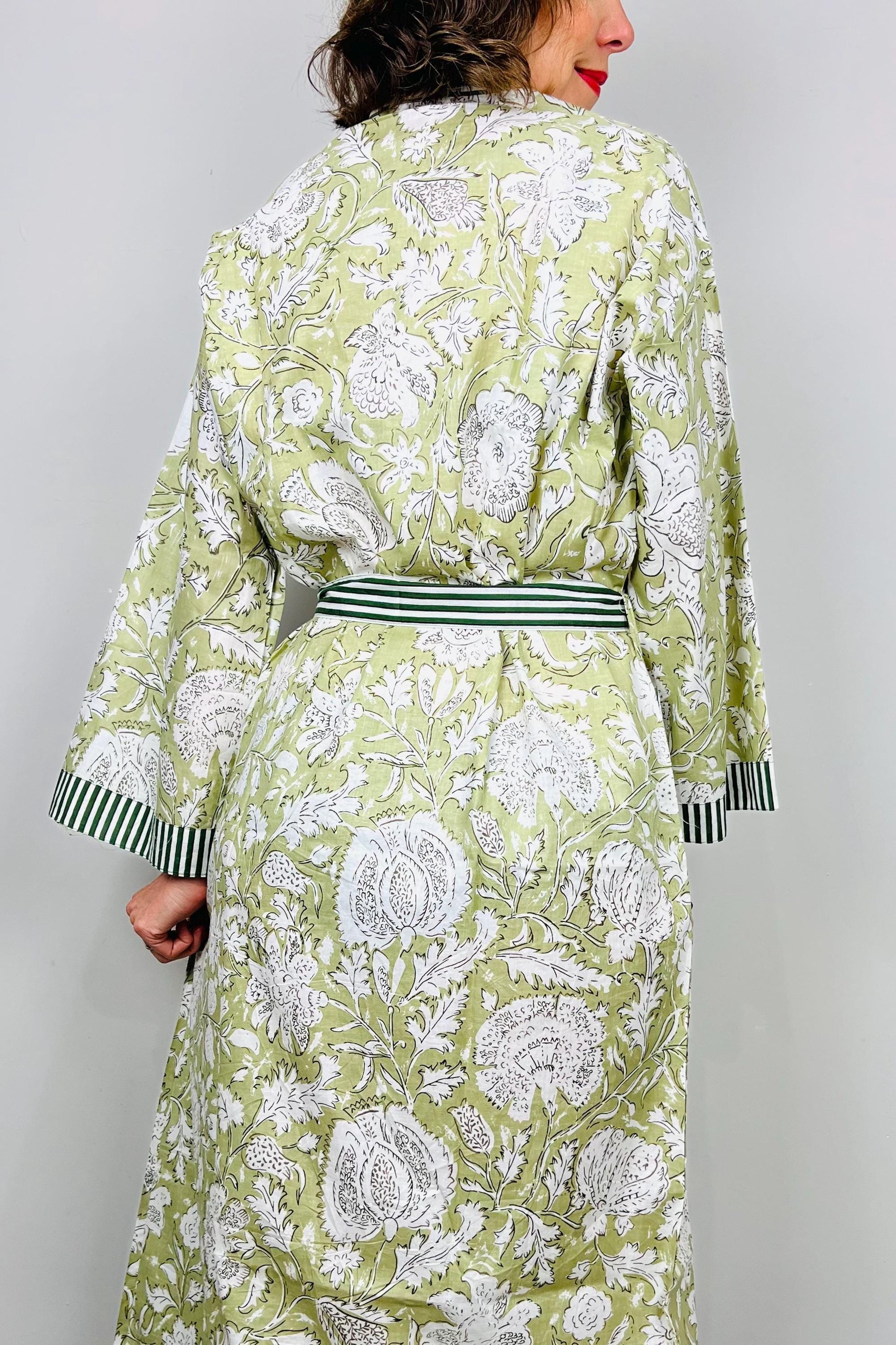 Indian Cotton Kimono Robe - Kama Green Kimonoco Boutique Indian Cotton Kimono Robe - Kama Green Kimonoco Boutique