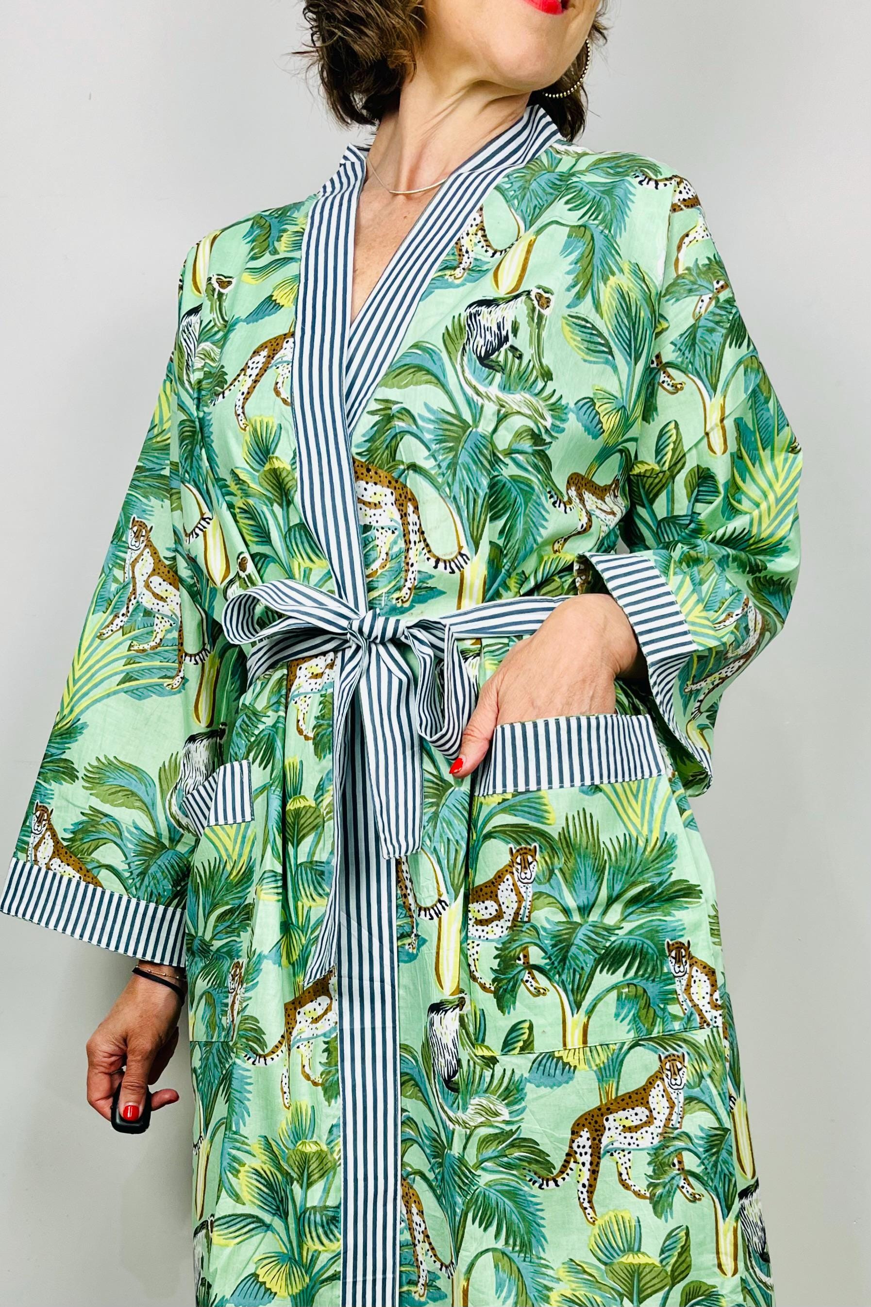 Kimono Robe, Dressing Gown Women, Brides Robe, Womens Dressing Gown, Cotton Dressing Gown, Plus Kimono, Green Kimono Robe, Plus Size Robe