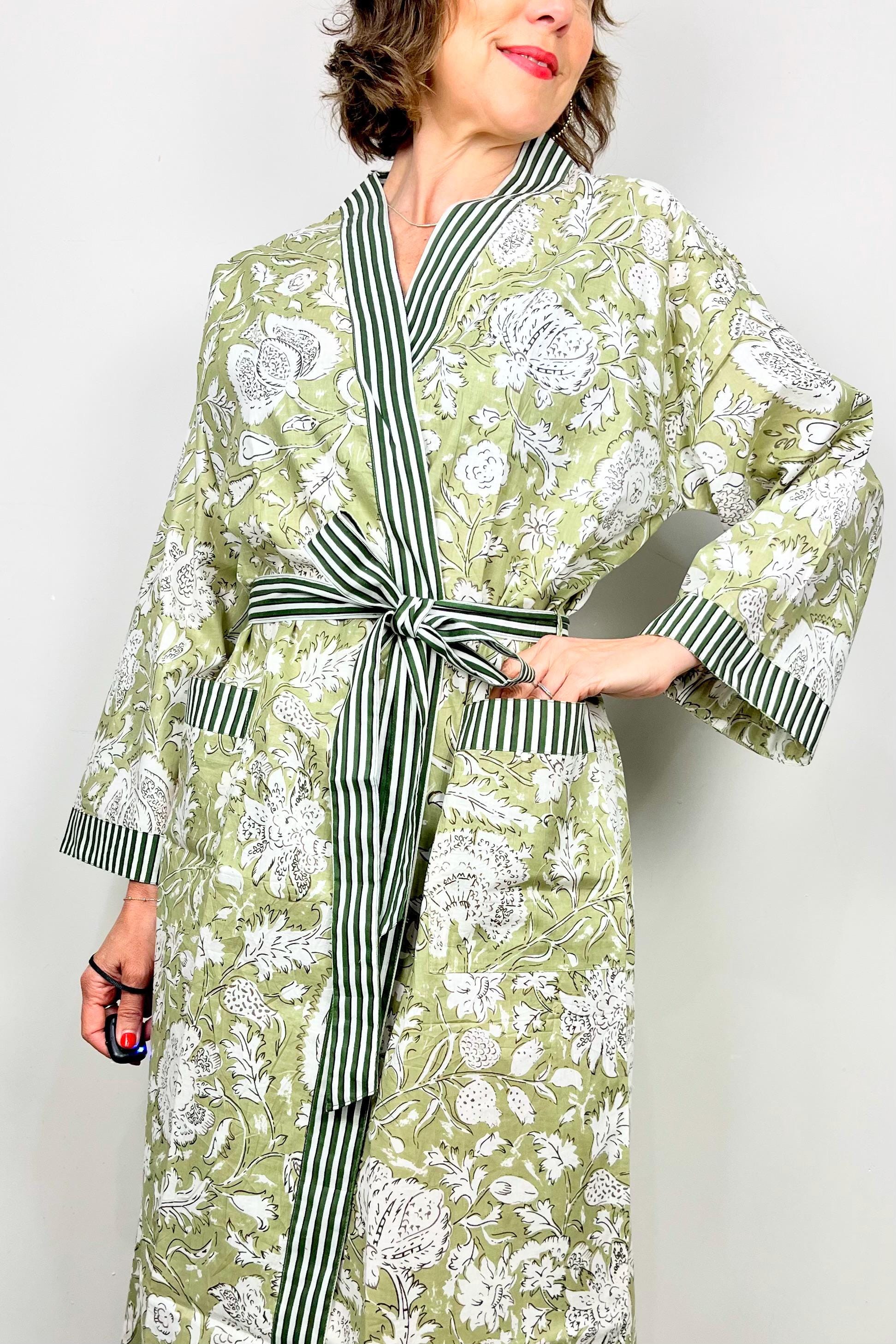 Kimono Robe, Dressing Gown Women, Brides Robe, Womens Dressing Gown, Cotton Dressing Gown, Plus Kimono, Green Kimono Robe, Plus Size Robe