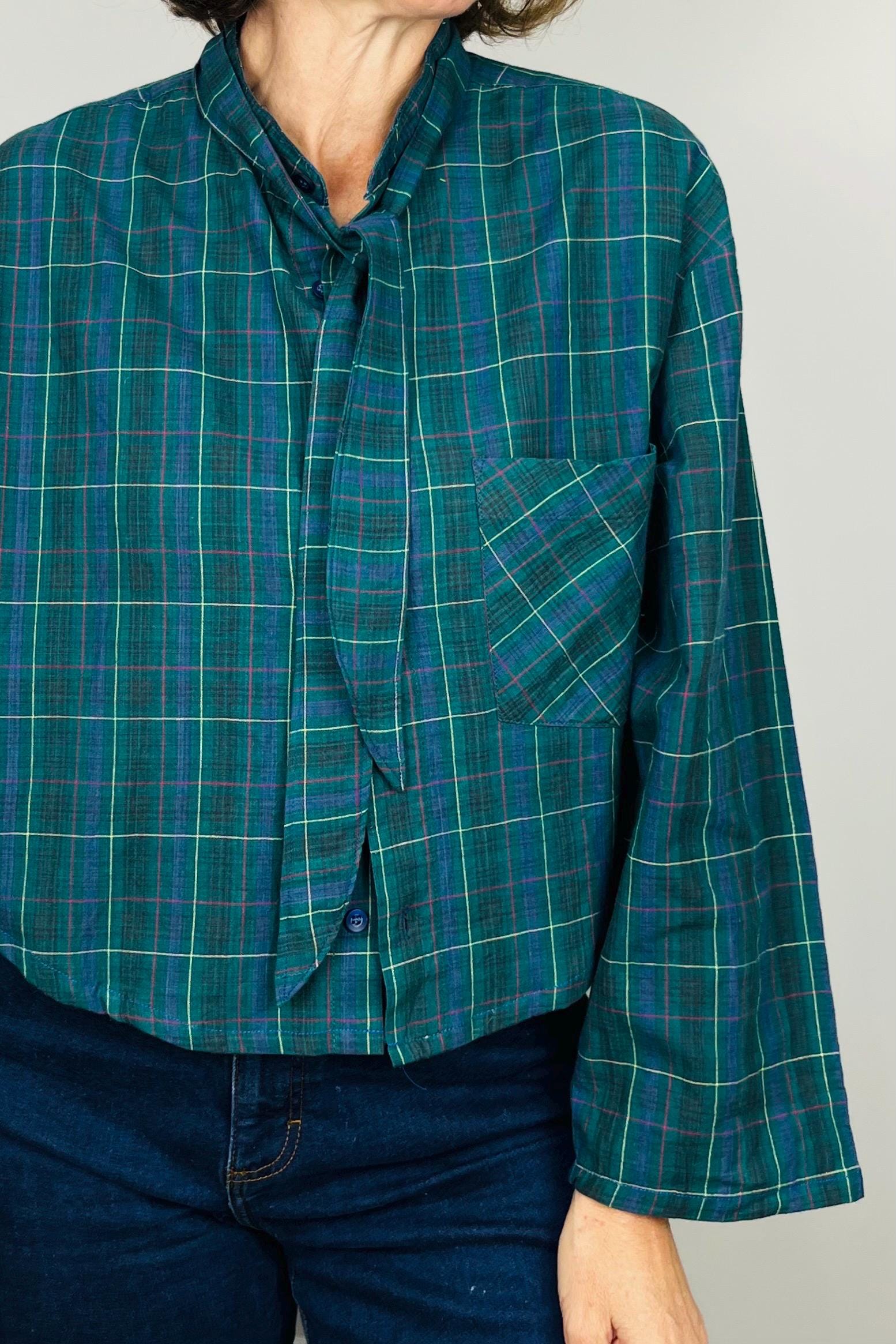 Handmade Reworked Vintage Top: Upcycled Designer Shirt | Womens Remade Shirt | Tartan Traitors Top | Preloved Plaid Workwear | Sustainable