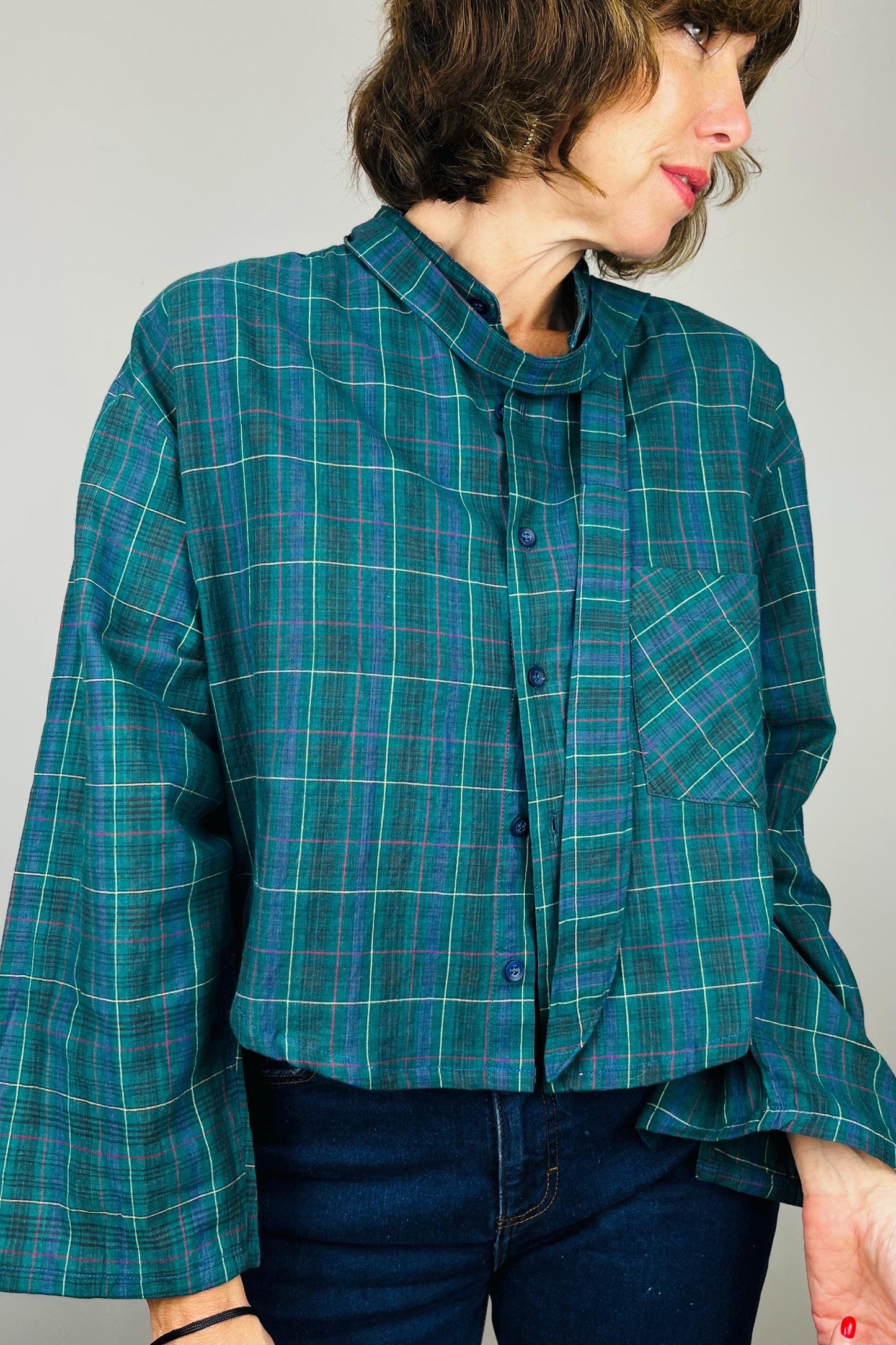 Handmade Reworked Vintage Top: Upcycled Designer Shirt | Womens Remade Shirt | Tartan Traitors Top | Preloved Plaid Workwear | Sustainable
