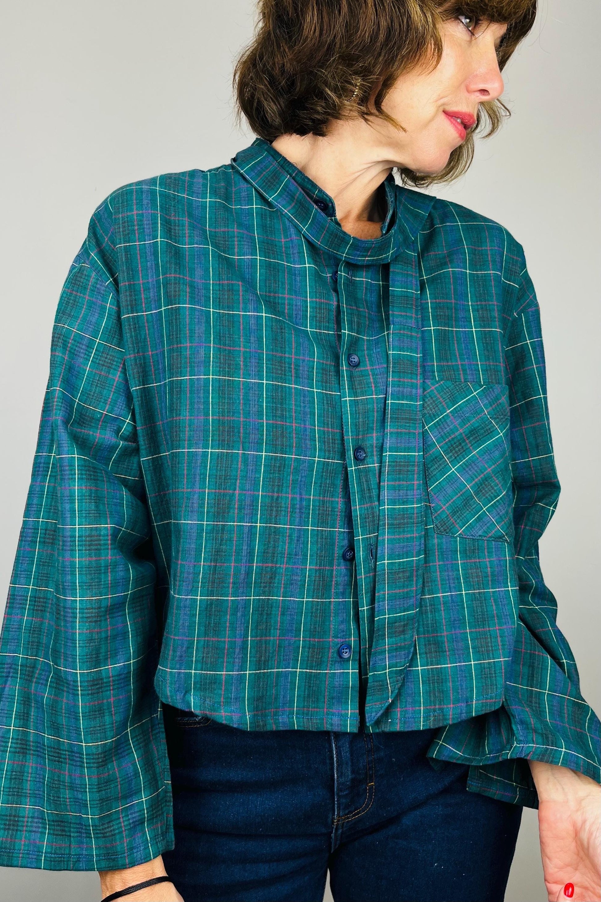 Handmade Reworked Vintage Top: Upcycled Designer Shirt | Womens Remade Shirt | Tartan Traitors Top | Preloved Plaid Workwear | Sustainable
