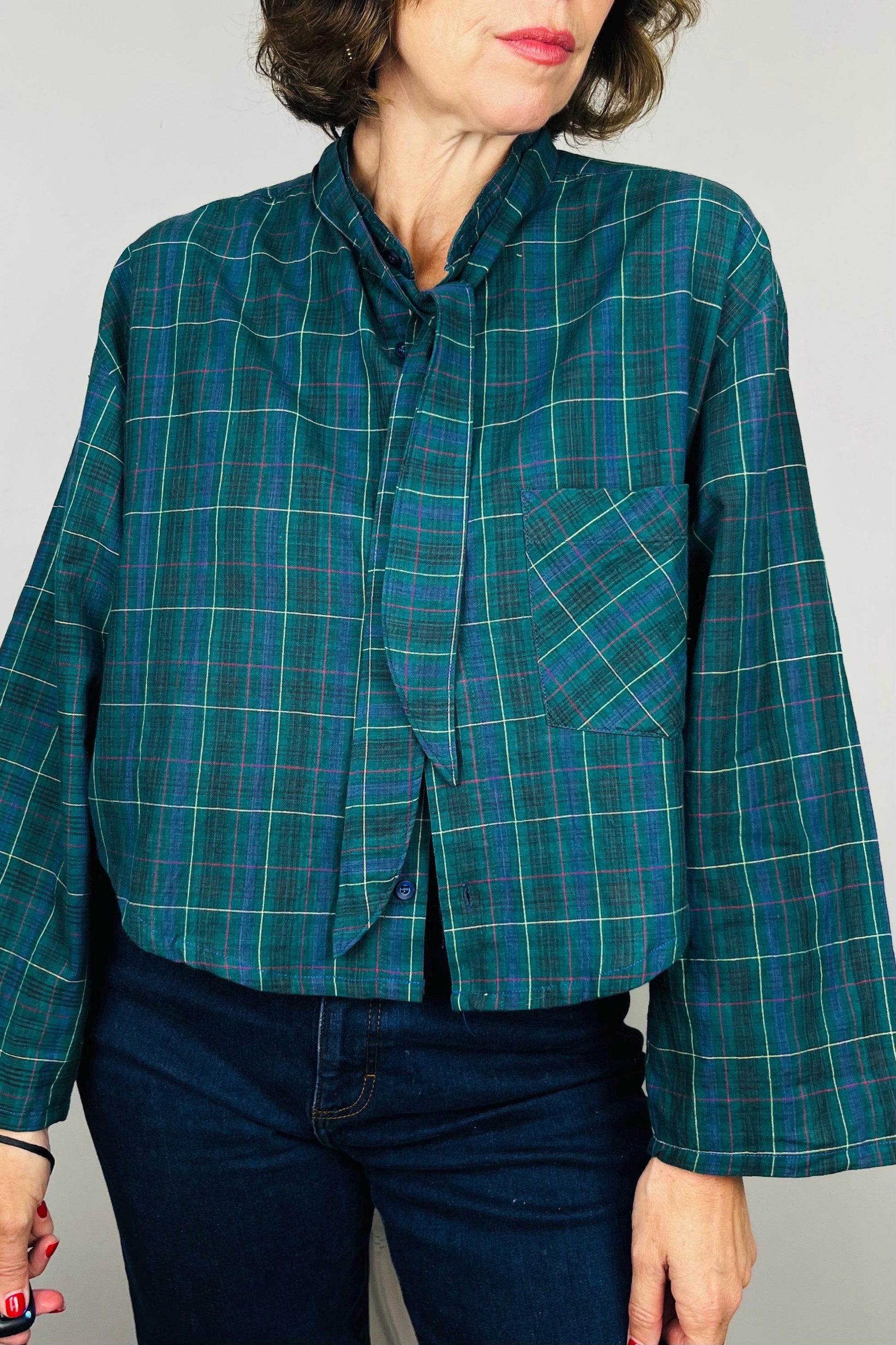 Handmade Reworked Vintage Top: Upcycled Designer Shirt | Womens Remade Shirt | Tartan Traitors Top | Preloved Plaid Workwear | Sustainable