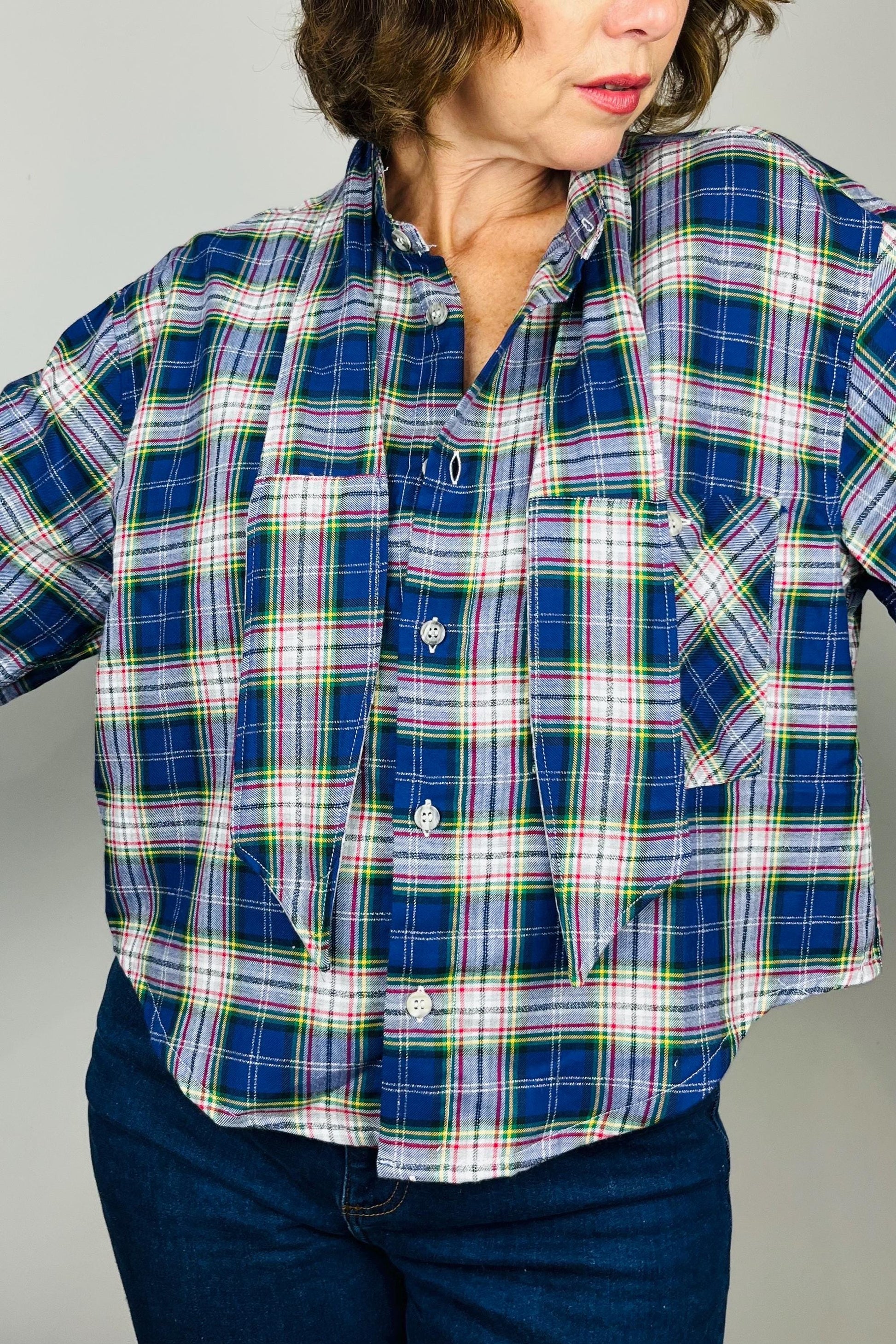 Handmade Reworked Vintage Top: Upcycled Designer Shirt | Womens Remade Shirt | Tartan Traitors Top | Preloved Plaid Workwear | Sustainable