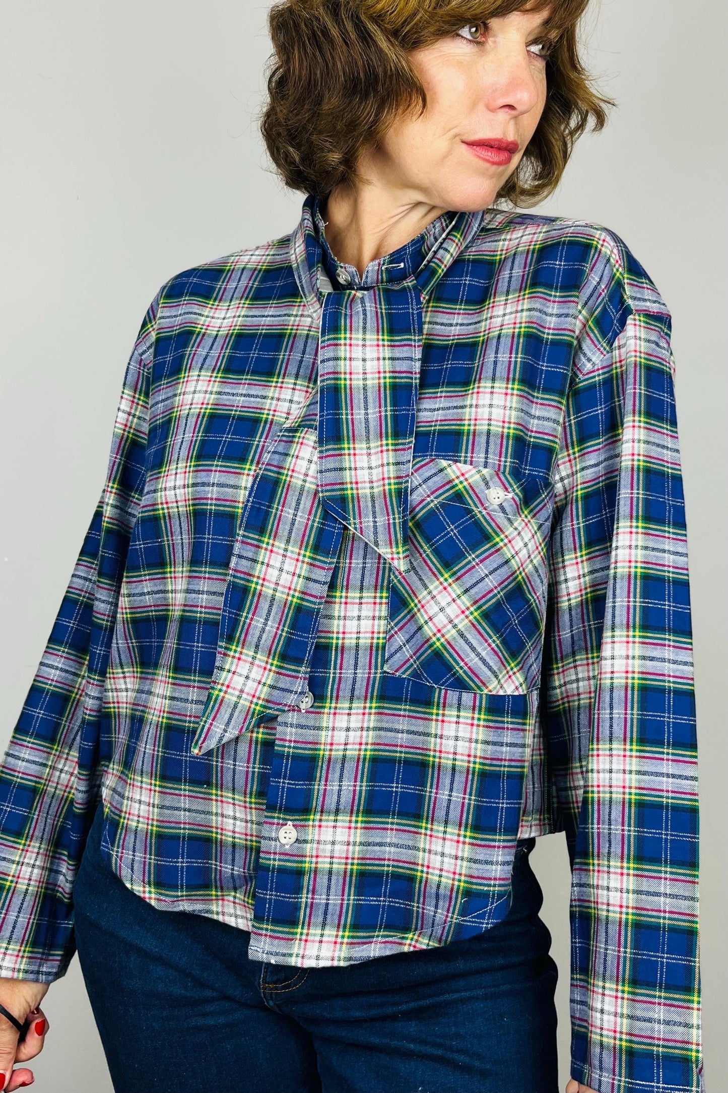 Handmade Reworked Vintage Top: Upcycled Designer Shirt | Womens Remade Shirt | Tartan Traitors Top | Preloved Plaid Workwear | Sustainable