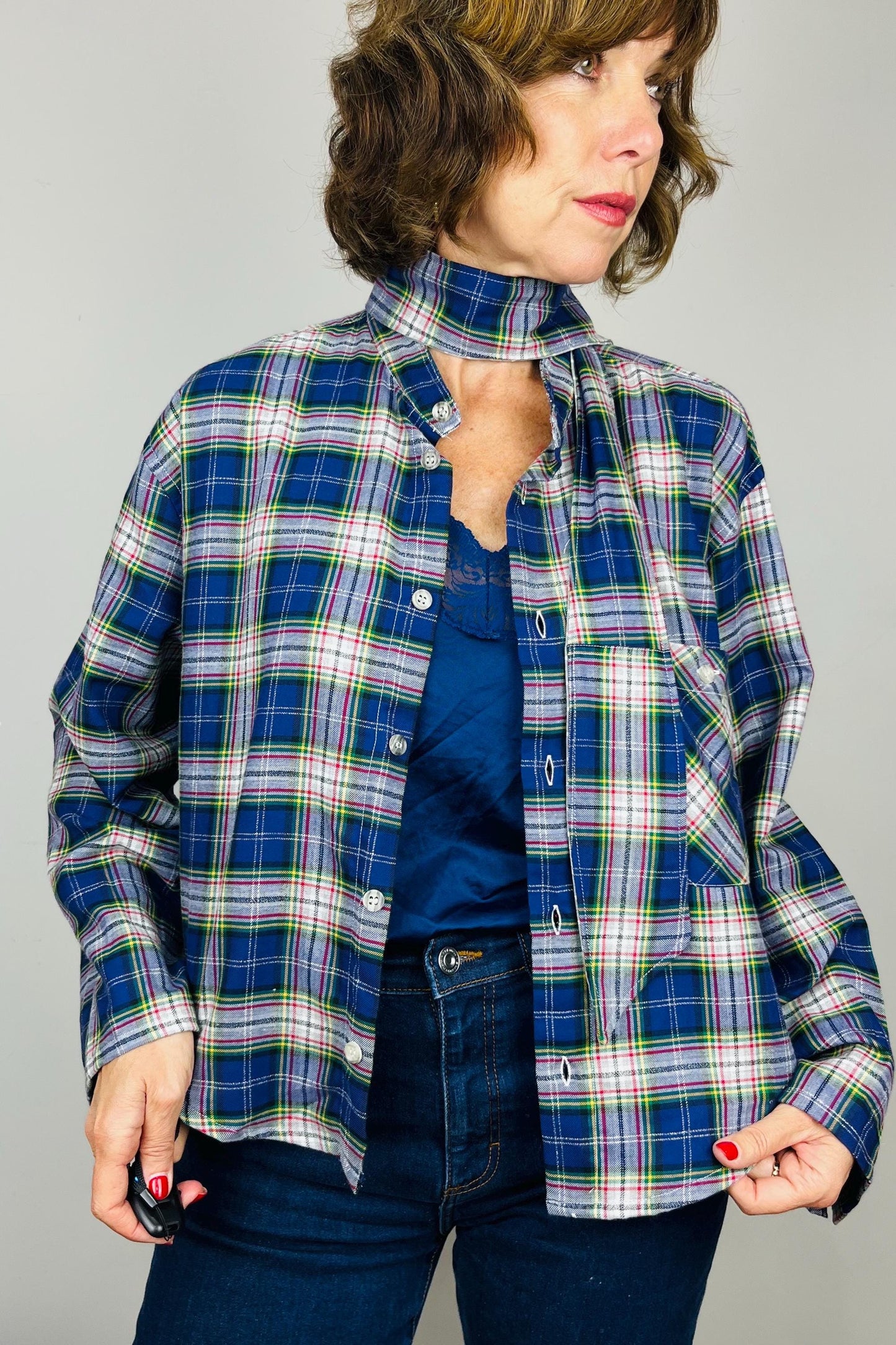 Handmade Reworked Vintage Top: Upcycled Designer Shirt | Womens Remade Shirt | Tartan Traitors Top | Preloved Plaid Workwear | Sustainable