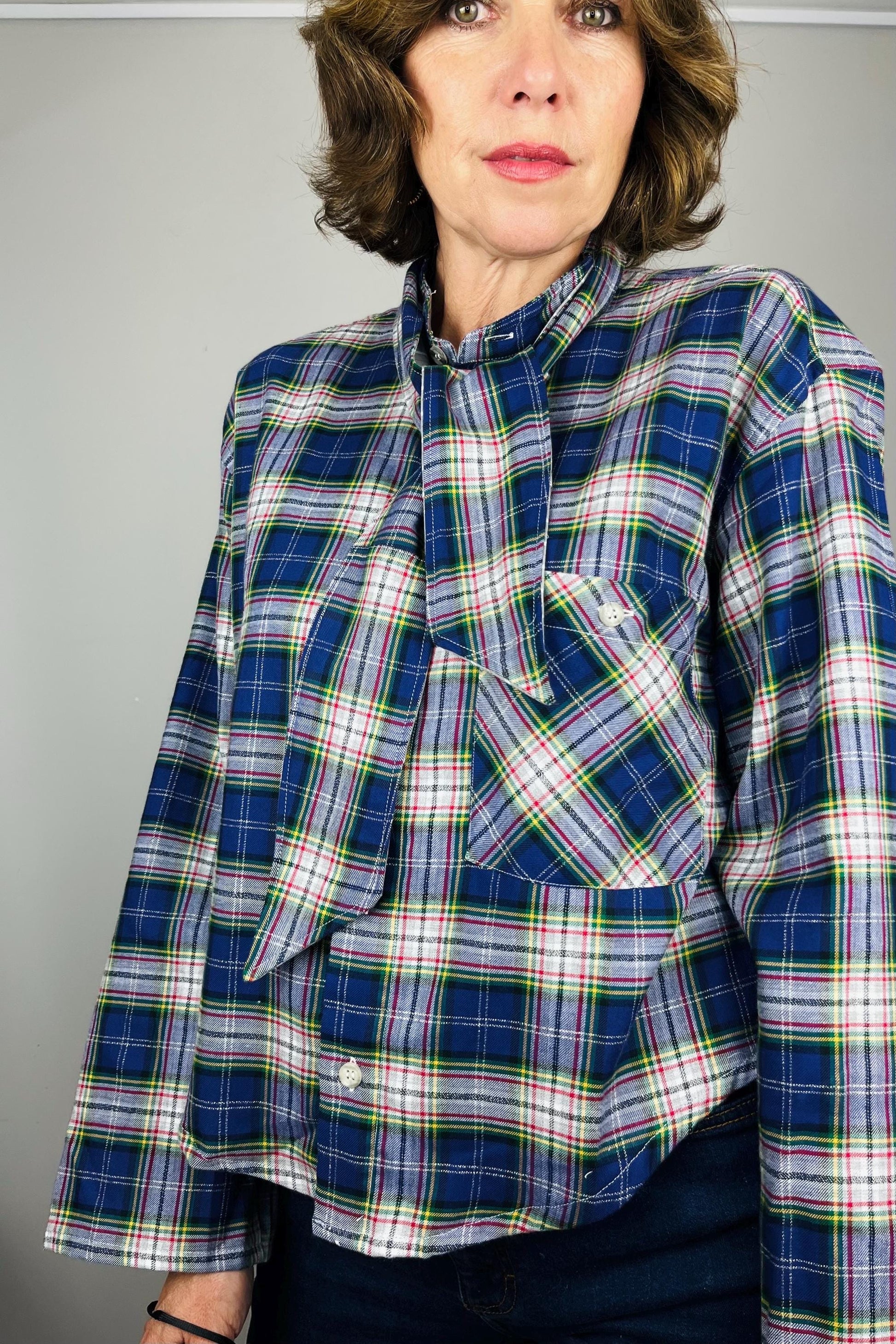 Handmade Reworked Vintage Top: Upcycled Designer Shirt | Womens Remade Shirt | Tartan Traitors Top | Preloved Plaid Workwear | Sustainable