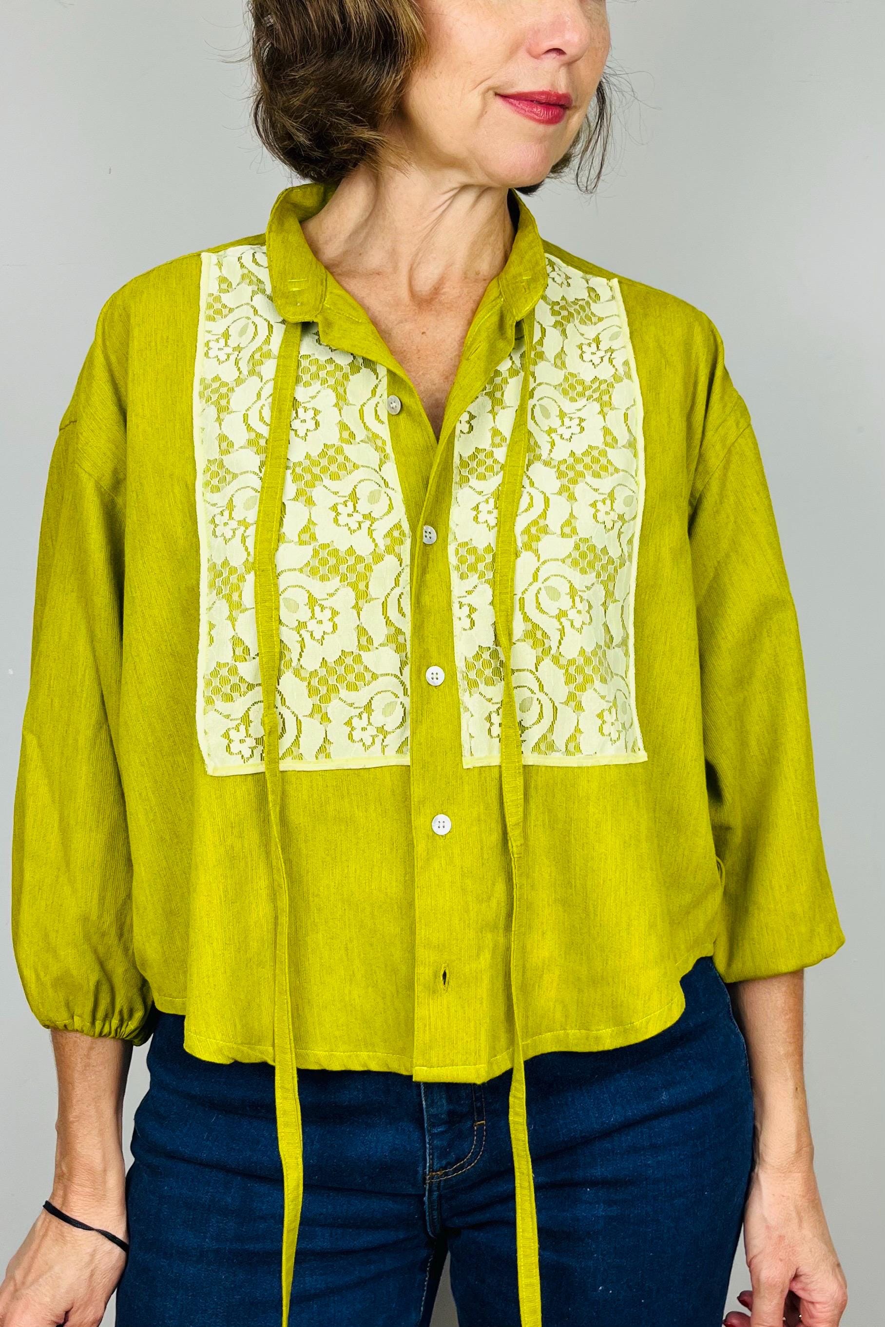 Reworked Vintage Blouse: Handmade Lace Bow Top, Sustainable Fashion