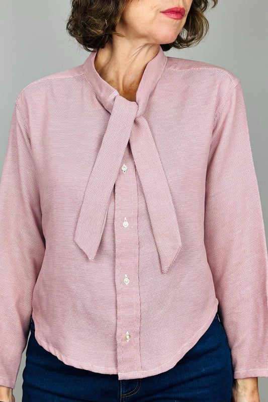 Handmade Reworked Pink Top: Vintage Lace Bow Blouse