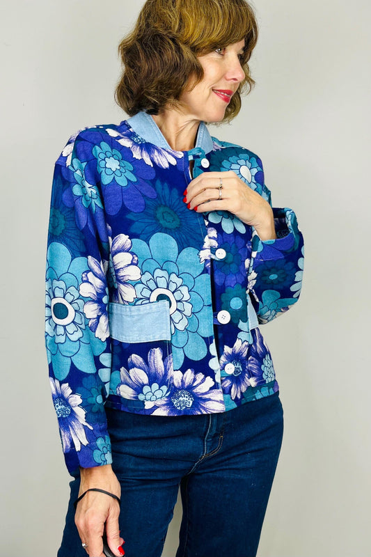 Handmade Womens Jacket | Vintage Fabric Redesigned Shacket | Upcycled Designer Rework | Unique 60’s Style | Flower Power Top