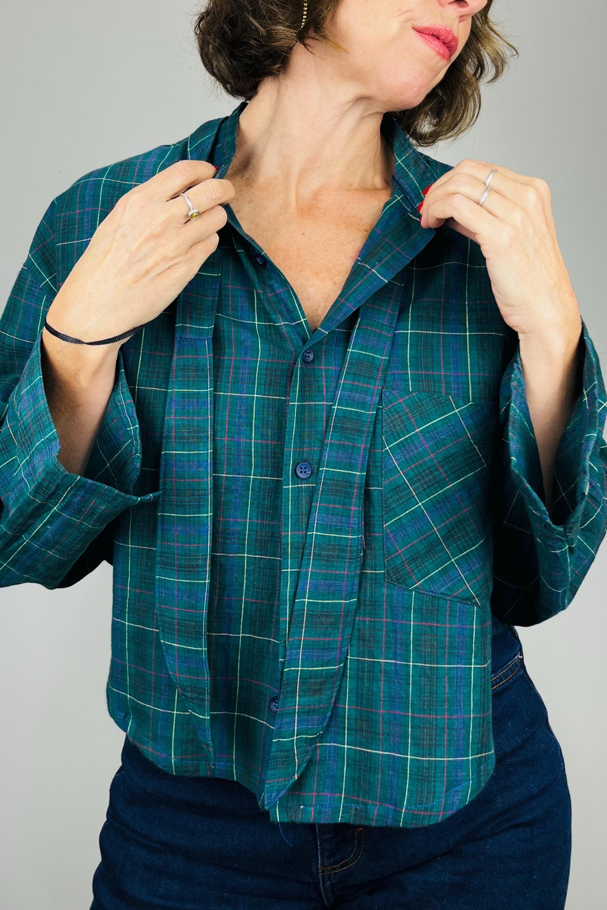 Handmade Reworked Vintage Top: Upcycled Designer Shirt | Womens Remade Shirt | Tartan Traitors Top | Preloved Plaid Workwear | Sustainable