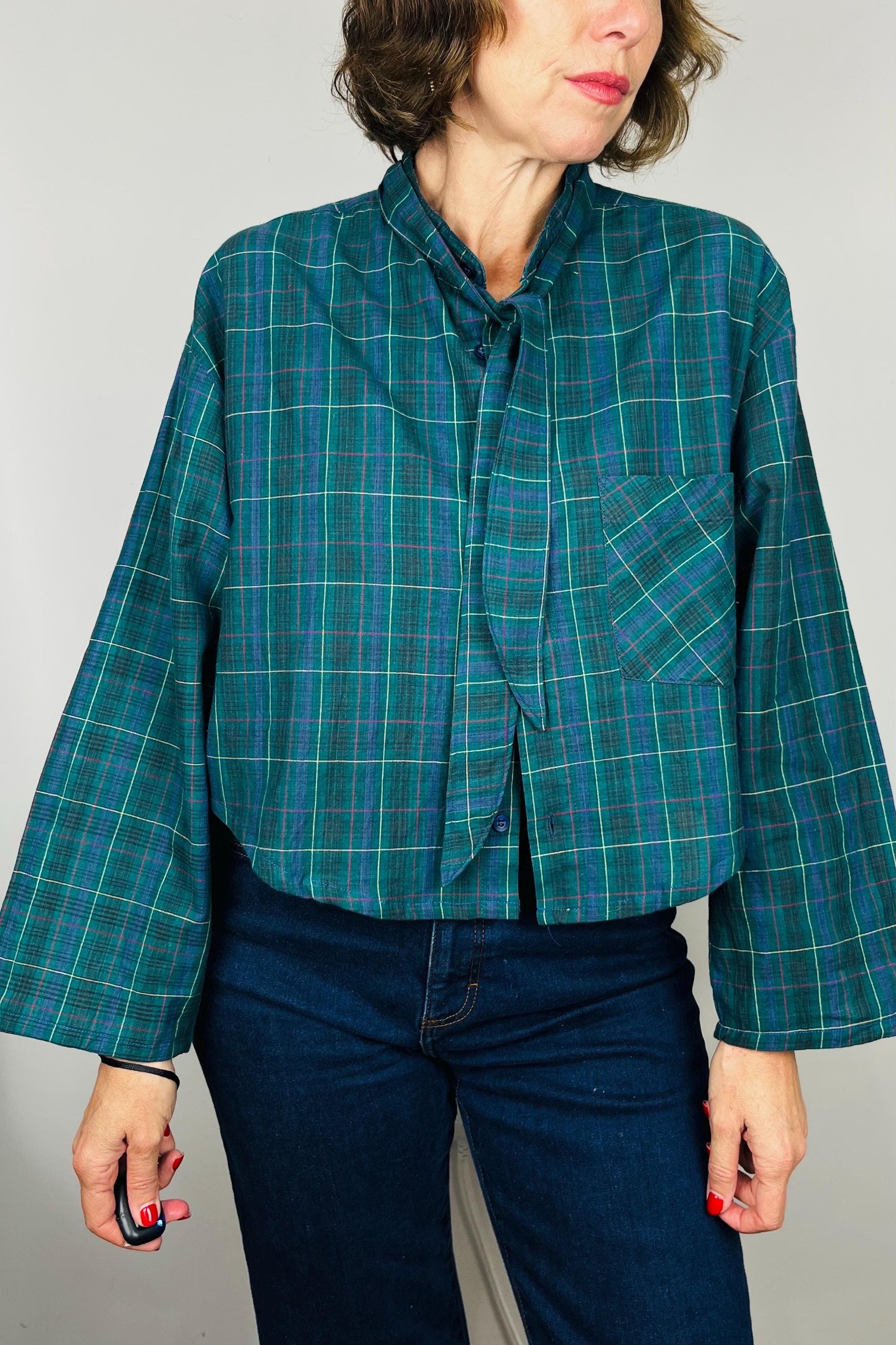 Handmade Reworked Vintage Top: Upcycled Designer Shirt | Womens Remade Shirt | Tartan Traitors Top | Preloved Plaid Workwear | Sustainable