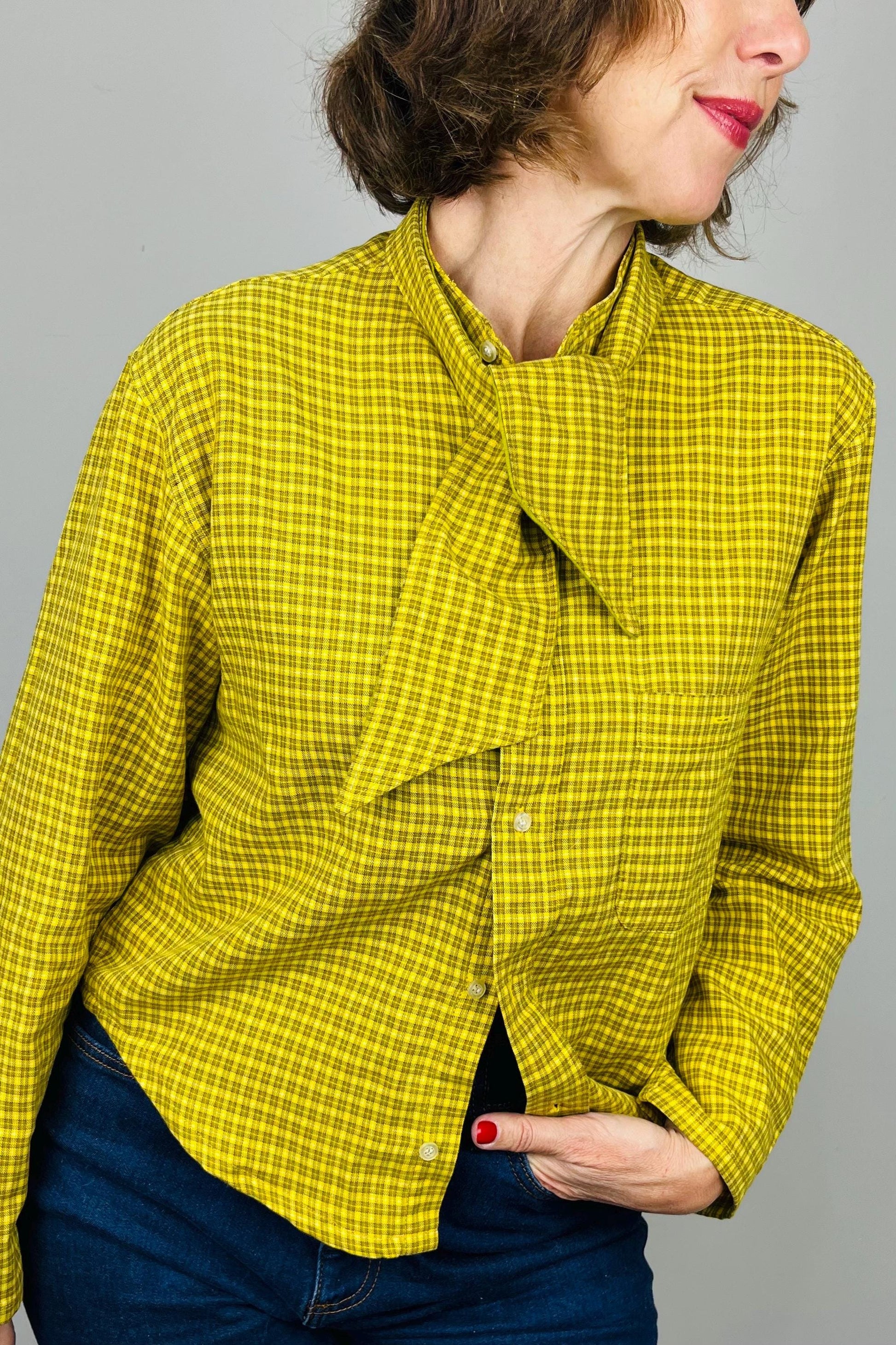 Reworked Vintage Blouse: Handmade Wrap Bow Top, Sustainable Fashion, Unique Bespoke Design,