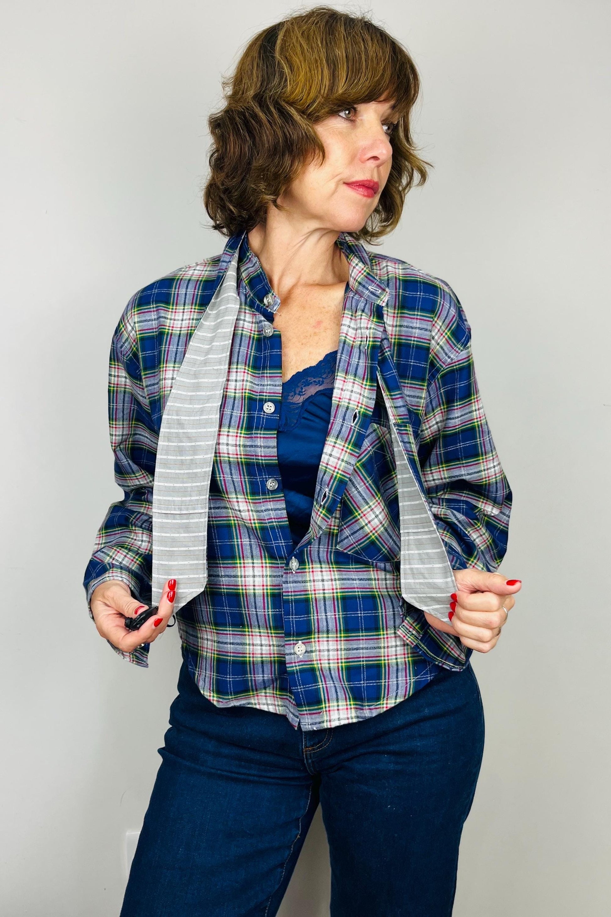 Handmade Reworked Vintage Top: Upcycled Designer Shirt | Womens Remade Shirt | Tartan Traitors Top | Preloved Plaid Workwear | Sustainable