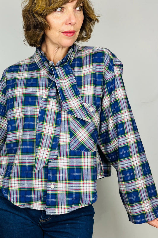 Handmade Reworked Vintage Top: Upcycled Designer Shirt | Womens Remade Shirt | Tartan Traitors Top | Preloved Plaid Workwear | Sustainable
