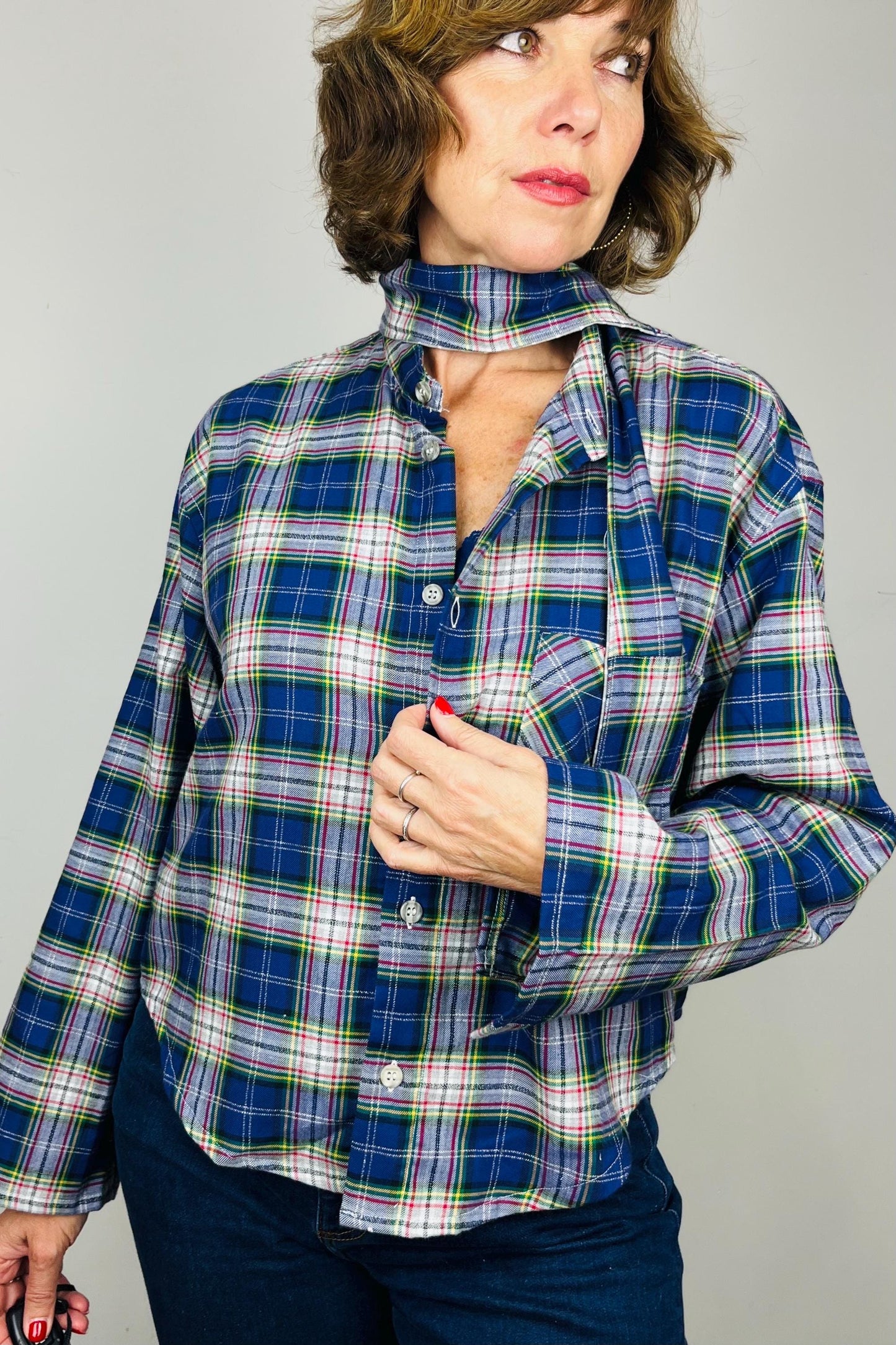 Handmade Reworked Vintage Top: Upcycled Designer Shirt | Womens Remade Shirt | Tartan Traitors Top | Preloved Plaid Workwear | Sustainable