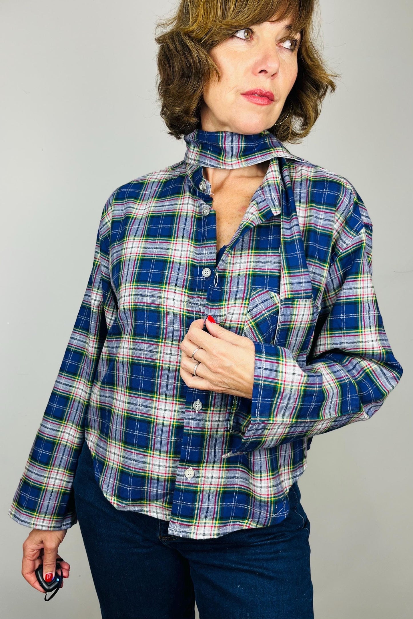 Handmade Reworked Vintage Top: Upcycled Designer Shirt | Womens Remade Shirt | Tartan Traitors Top | Preloved Plaid Workwear | Sustainable