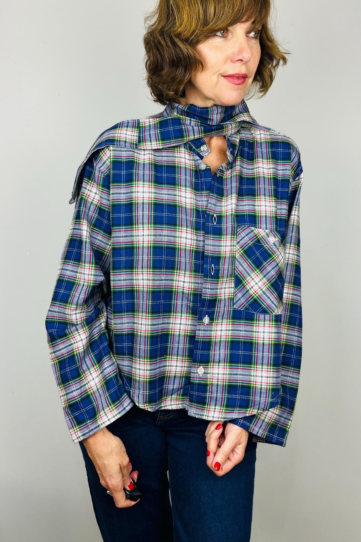Handmade Reworked Vintage Top: Upcycled Designer Shirt | Womens Remade Shirt | Tartan Traitors Top | Preloved Plaid Workwear | Sustainable