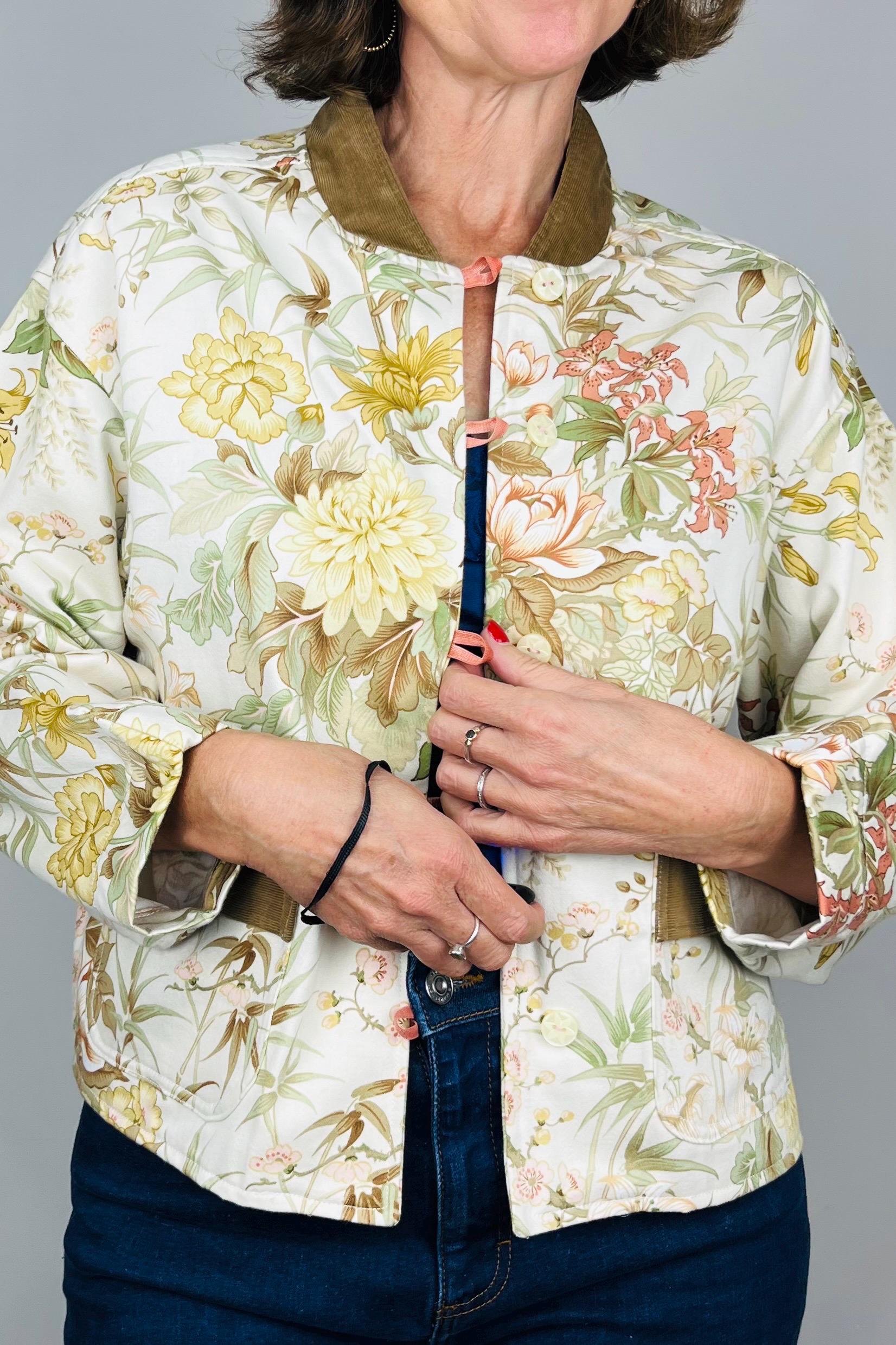 Handmade Womens Jacket | Vintage Fabric Redesigned Shacket | Upcycled Designer Rework | Unique 60’s Style | Flower Power Top