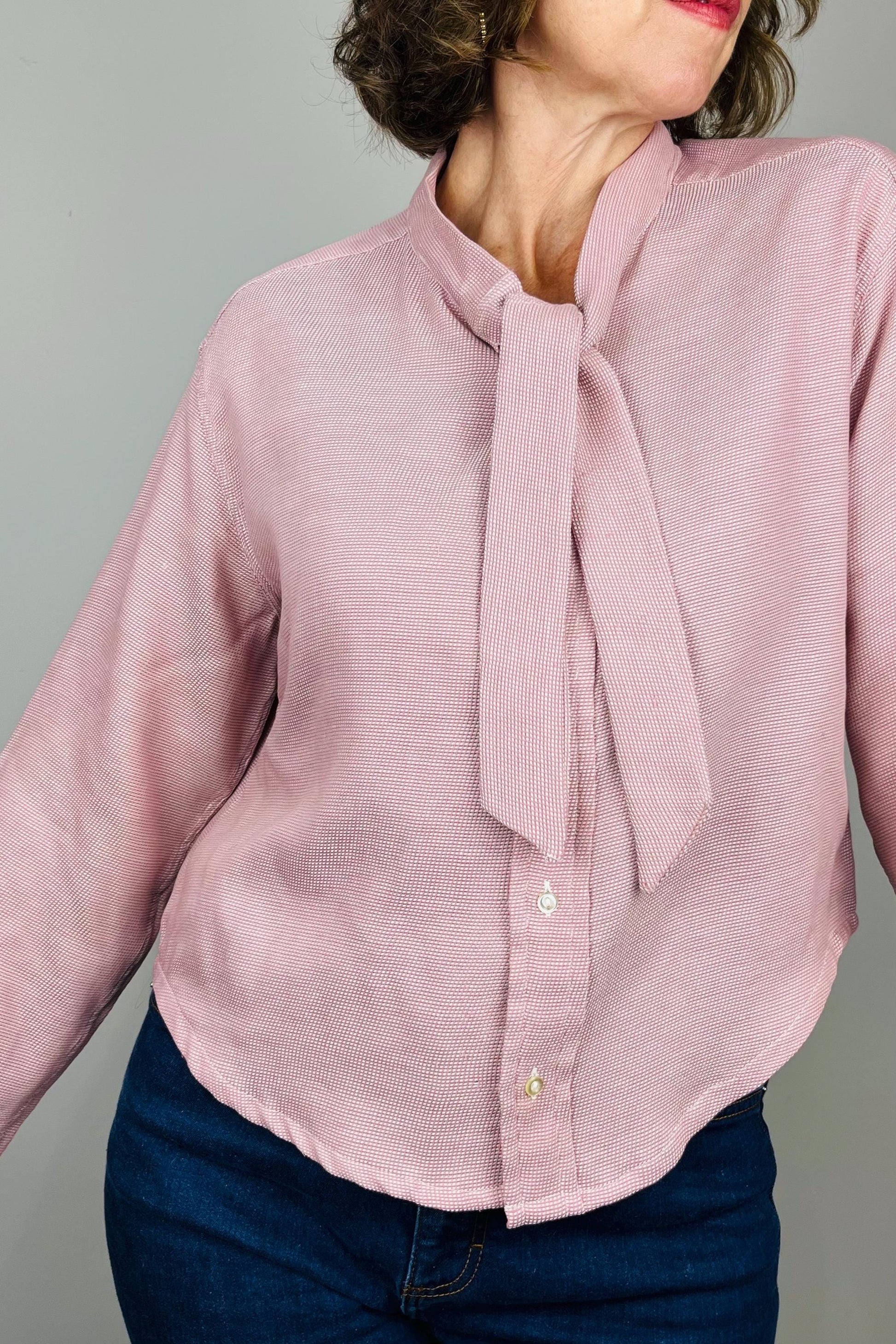 Handmade Reworked Pink Top: Vintage Lace Bow Blouse
