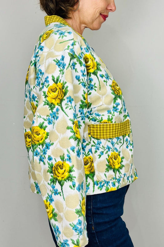 Handmade Womens Jacket | Vintage Fabric Redesigned Shacket | Upcycled Designer Rework | Unique 60’s Style | Flower Power Top