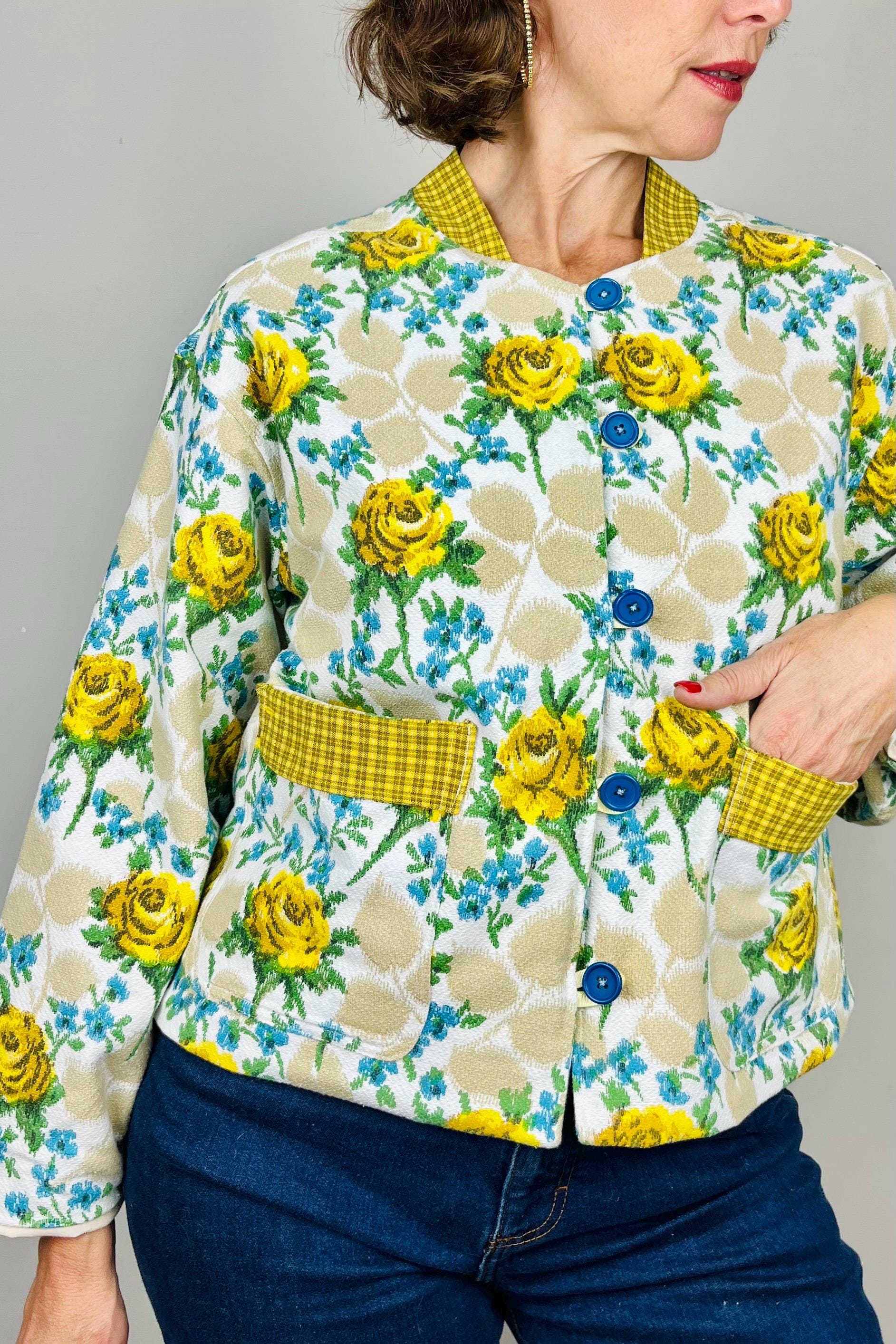 Handmade Womens Jacket | Vintage Fabric Redesigned Shacket | Upcycled Designer Rework | Unique 60’s Style | Flower Power Top