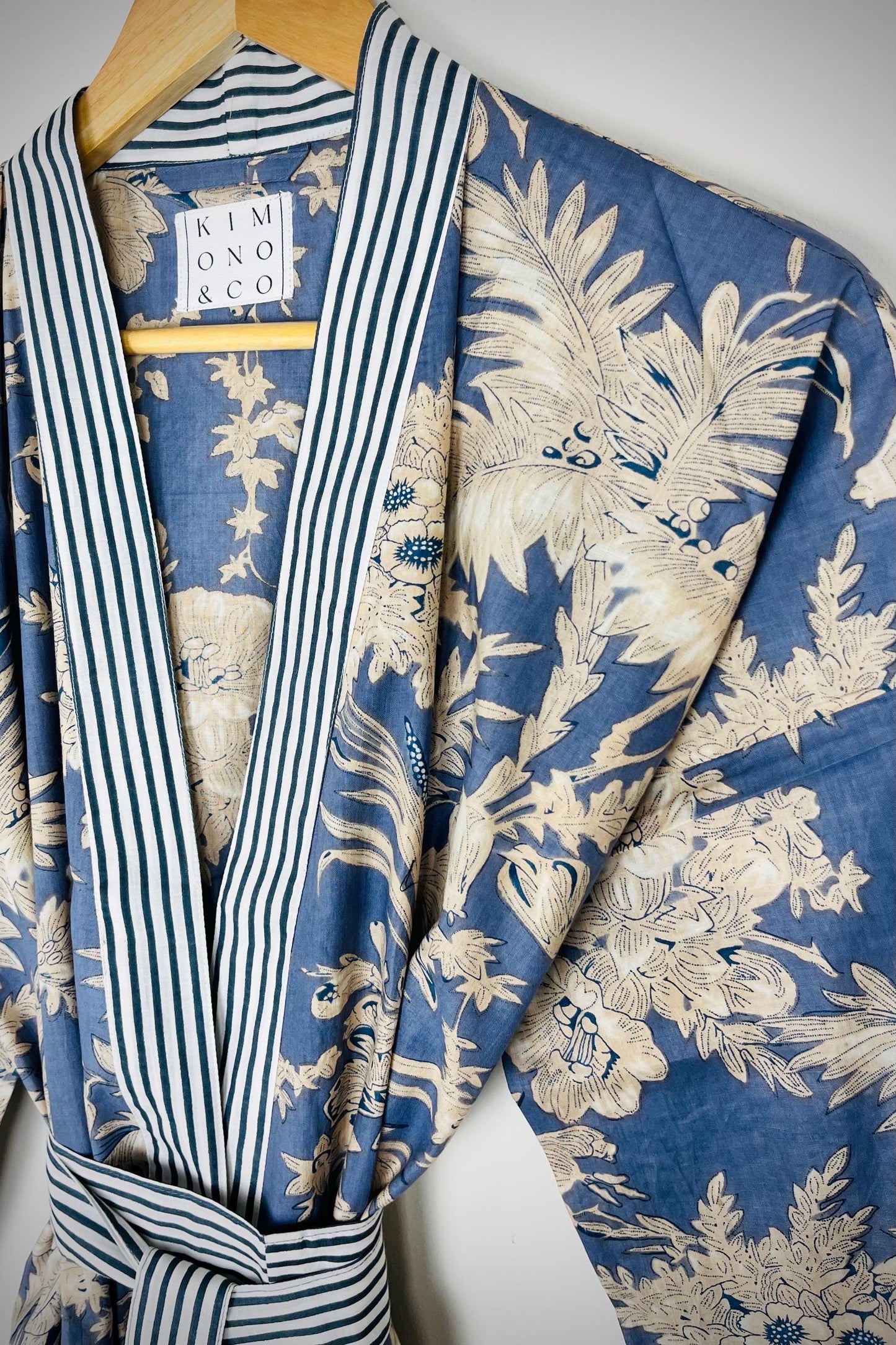 Cotton Kimono Robe | Plus Size Dressing Gown | Women's Loungewear | Beach Cover Up | Wedding Party Bridal Gift | Handmade For Her | Blue