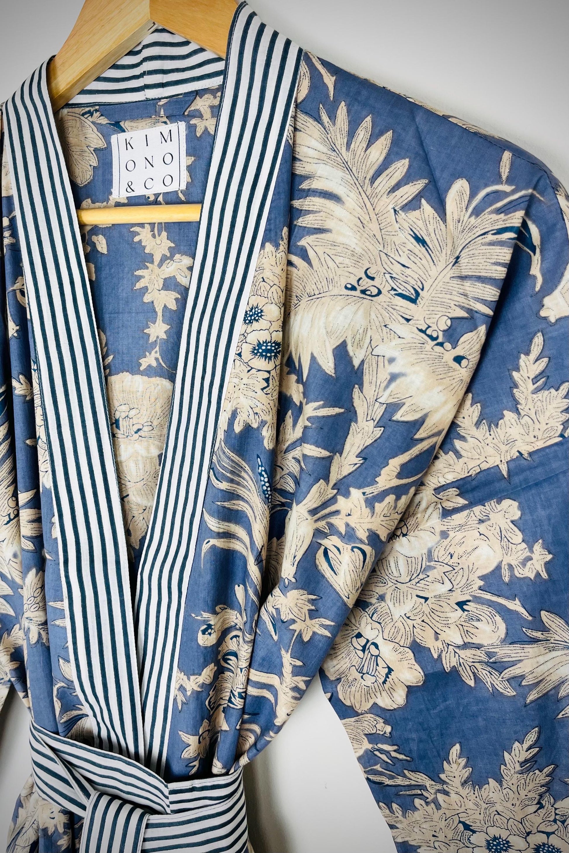 Cotton Kimono Robe | Plus Size Dressing Gown | Women's Loungewear | Beach Cover Up | Wedding Party Bridal Gift | Handmade For Her | Blue
