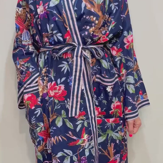 Kimono Robe, Dressing Gown Women, Brides Robe, Womens Dressing Gown, Cotton Dressing Gown, Plus Kimono, Blue Kimono Robe, Plus Size Robe