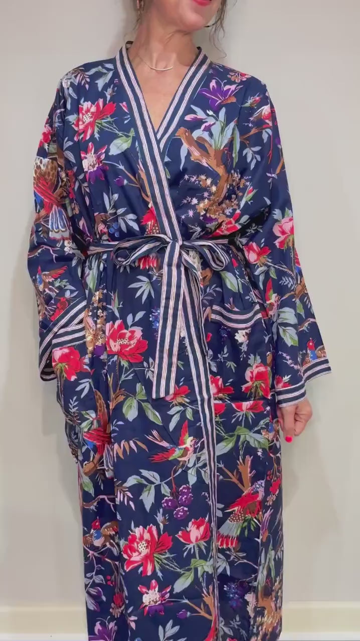 Kimono Robe, Dressing Gown Women, Brides Robe, Womens Dressing Gown, Cotton Dressing Gown, Plus Kimono, Blue Kimono Robe, Plus Size Robe