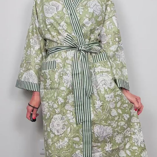 Kimono Robe, Dressing Gown Women, Brides Robe, Womens Dressing Gown, Cotton Dressing Gown, Plus Kimono, Green Kimono Robe, Plus Size Robe