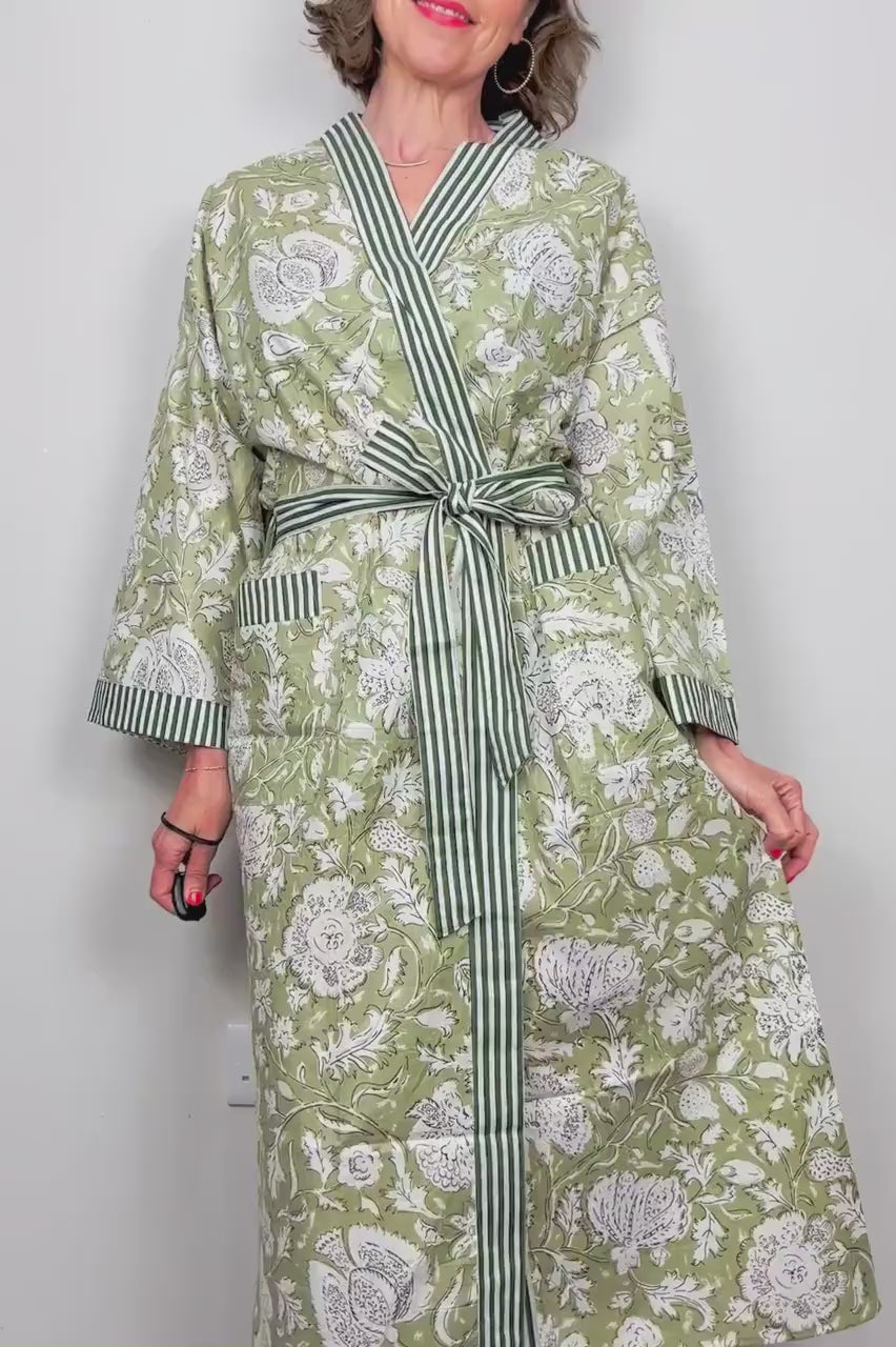 Kimono Robe, Dressing Gown Women, Brides Robe, Womens Dressing Gown, Cotton Dressing Gown, Plus Kimono, Green Kimono Robe, Plus Size Robe