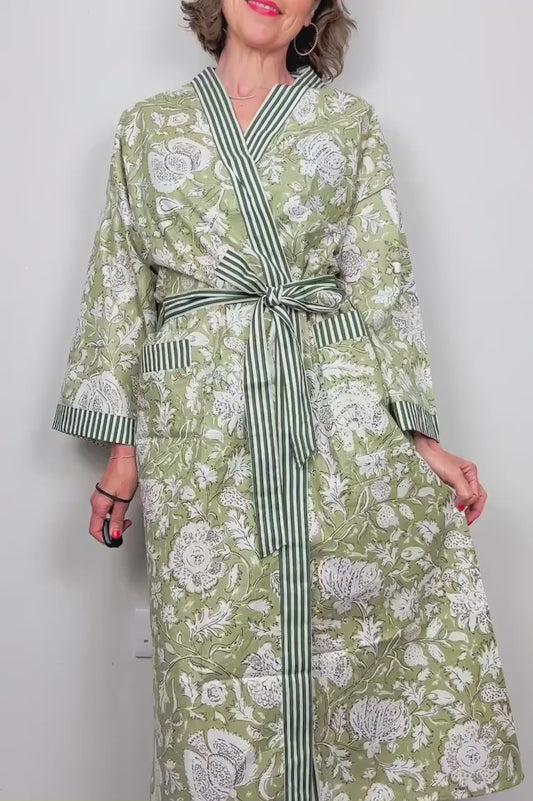 Kimono Robe, Dressing Gown Women, Brides Robe, Womens Dressing Gown, Cotton Dressing Gown, Plus Kimono, Green Kimono Robe, Plus Size Robe