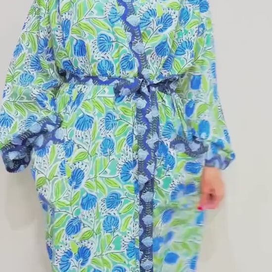 Kimono Robe, Dressing Gown Women, Brides Robe, Womens Dressing Gown, Cotton Dressing Gown, Summer Robe, Green Kimono Robe, Beach Cover Up
