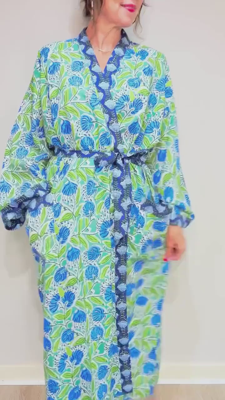 Kimono Robe, Dressing Gown Women, Brides Robe, Womens Dressing Gown, Cotton Dressing Gown, Summer Robe, Green Kimono Robe, Beach Cover Up