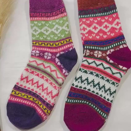 2 x Pairs Wool Socks for Her, Walking Socks, Funny Socks for her, Warm Woolen Socks for Women, Nordic Socks for her, Womens Walking Socks,