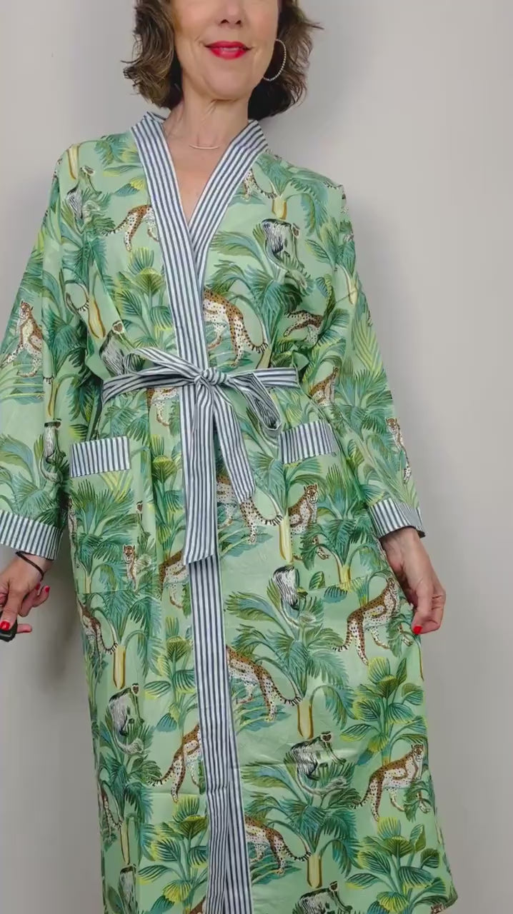 Kimono Robe, Dressing Gown Women, Brides Robe, Womens Dressing Gown, Cotton Dressing Gown, Plus Kimono, Green Kimono Robe, Plus Size Robe