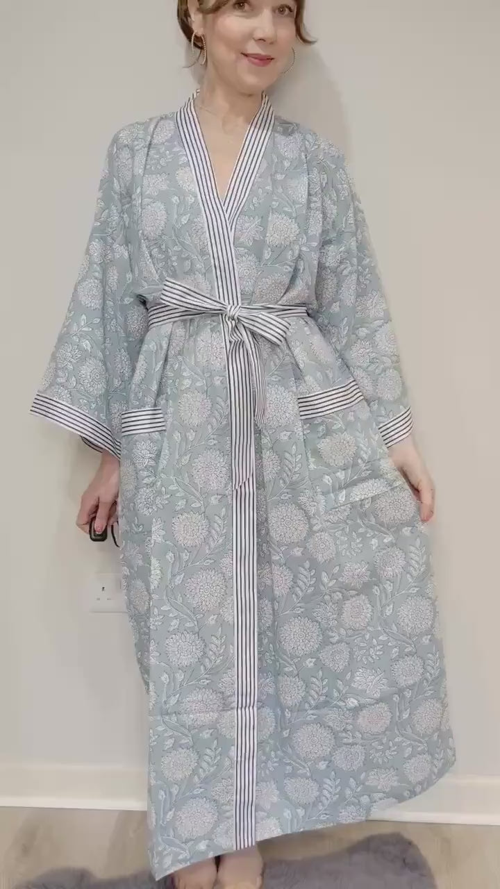 Kimono Robe, Dressing Gown Women, Brides Robe, Womens Dressing Gown, Cotton Dressing Gown, Plus Kimono, Blue Kimono Robe, Plus Size Robe