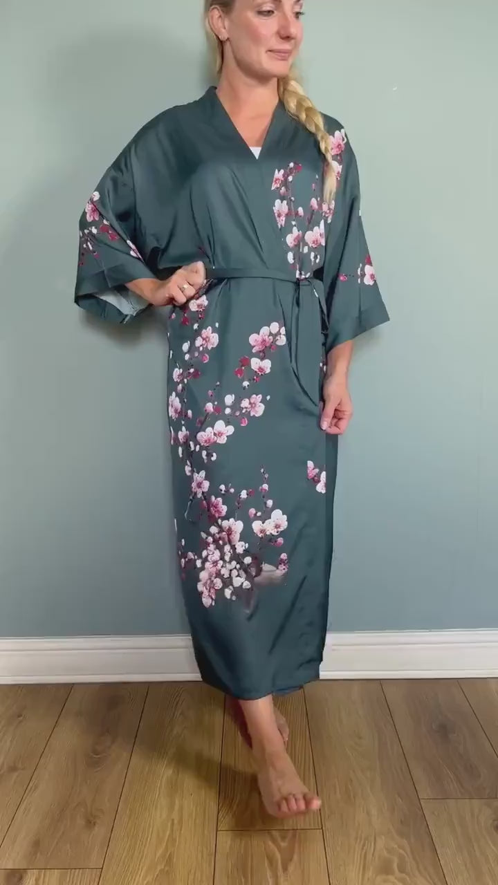 Kimono Robe, Japanese Dressing Gown, Luxury Satin Robe, Bridesmaid Robe, Womens Dressing Gown, Dressing Gown, Summer Robe, Pink Orchid