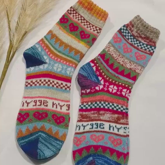 2 x Pairs Wool Socks for Her, Walking Socks, Funny Socks for her, Warm Woolen Socks for Women, Nordic Socks for her, Womens Walking Socks,