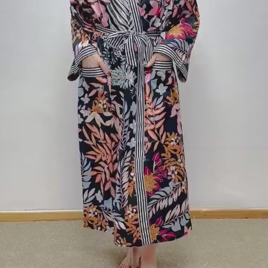 Kimono Robe, Dressing Gown Women, Brides Robe, Womens Dressing Gown, Cotton Dressing Gown, Plus Kimono, Blue Kimono Robe, Plus Size Robe
