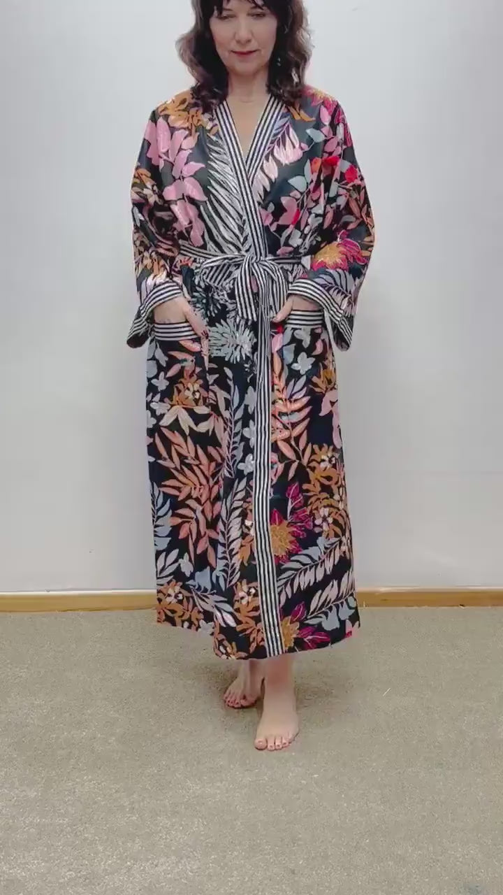 Kimono Robe, Dressing Gown Women, Brides Robe, Womens Dressing Gown, Cotton Dressing Gown, Plus Kimono, Blue Kimono Robe, Plus Size Robe