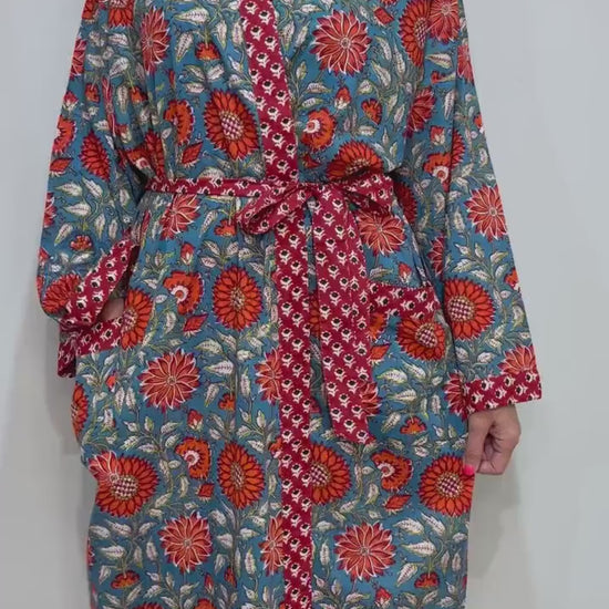 Kimono Robe, Dressing Gown Women, Brides Robe, Womens Dressing Gown, Cotton Dressing Gown, Plus Kimono, Blue Kimono Robe, Plus Size Robe