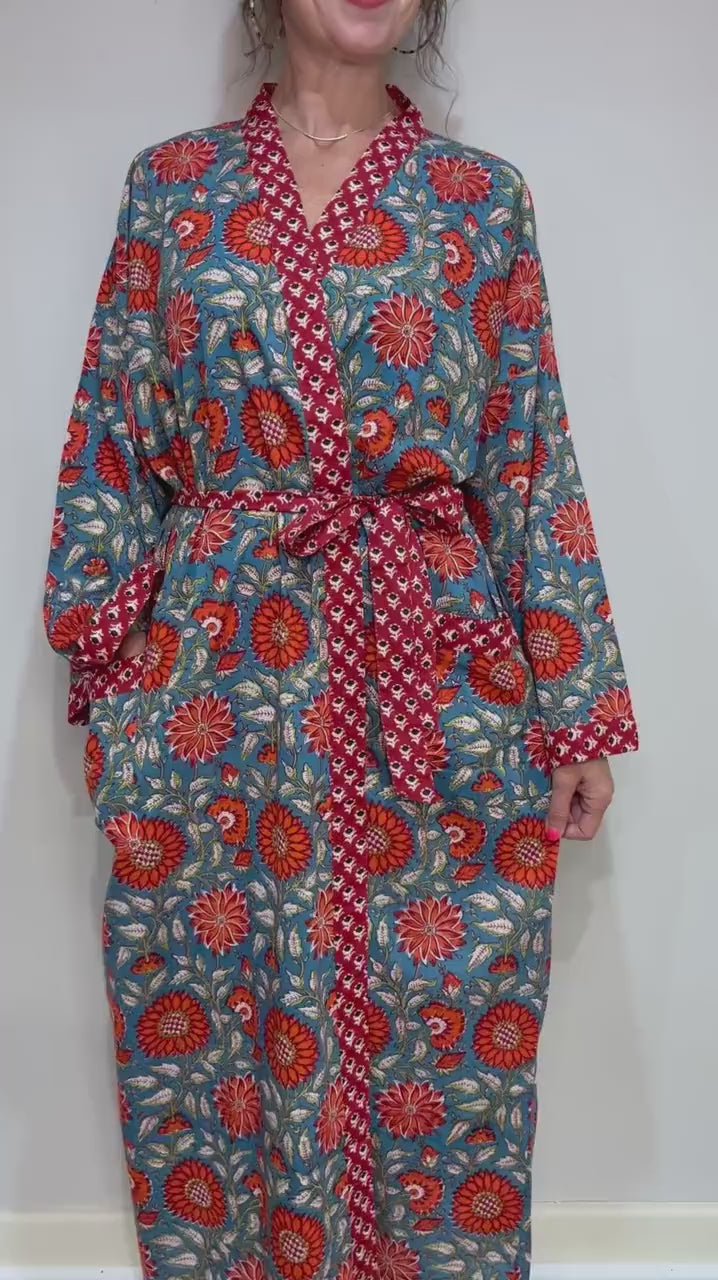 Kimono Robe, Dressing Gown Women, Brides Robe, Womens Dressing Gown, Cotton Dressing Gown, Plus Kimono, Blue Kimono Robe, Plus Size Robe