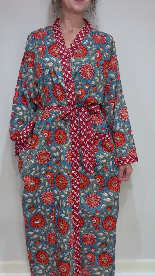 Kimono Robe, Dressing Gown Women, Brides Robe, Womens Dressing Gown, Cotton Dressing Gown, Plus Kimono, Blue Kimono Robe, Plus Size Robe