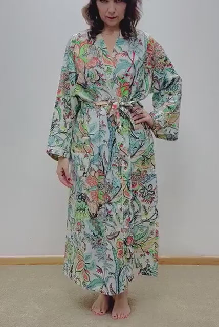 Kimono Robe, Dressing Gown Women, Brides Robe, Womens Dressing Gown, Cotton Dressing Gown, Plus Kimono, Blue Kimono Robe, Plus Size Robe