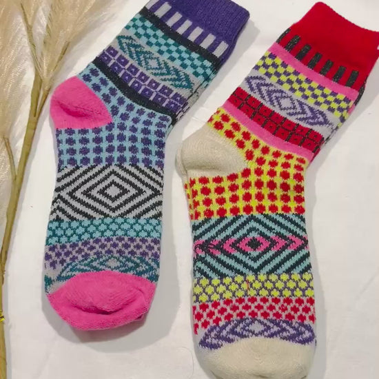 2 x Pairs Wool Socks for Her, Walking Socks, Funny Socks for her, Warm Woolen Socks for Women, Nordic Socks for her, Womens Walking Socks,